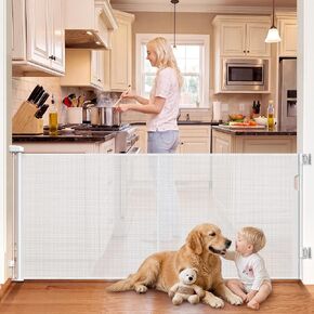 Reinforced 70" Wide Retractable Baby Gates Extra Wide Outdoor Retractable Gate Indoor Mesh Dog Gate with Support Rod to Prevent Bottom Escape 33" Tall Pet Gates for Doorways Stairs Hallways in Saudi Arabia