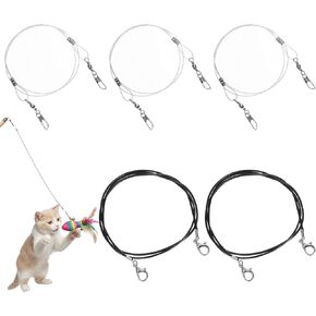 5Pcs Replacement Strings for Cat Wand Toy 24.8 & 26.4inch Flexible Steel Wire Cats Toy String Durable Nylon Strings with Universal Clasps for All Lures, Cat Stick in Kuwait
