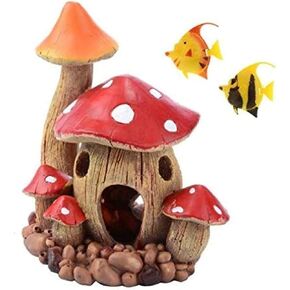 Saim Aquarium Mushroom House – Red Resin Fish Tank Decoration with 2PCS Small Plastic Fish (Random Color), Hideout Cave for Betta, Shrimp, Goldfish, Reptiles – Measures 5.5" L x 3.6" W x 6.3" H in Kuwait