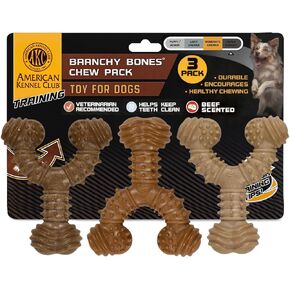 American Kennel Club 3 Pack Training Dog Chew Toy, Wood-Infused PP Spiky Wishbone Dog Toys, Durable Dog Toys for Moderate Chewers, Beef Scented for Long-Lasting Engagement, Supports Dental Health in Kuwait
