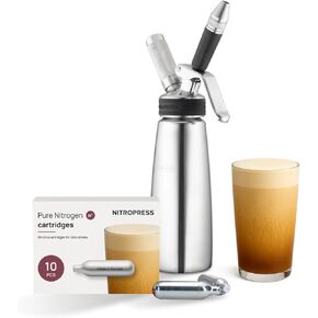 Original NitroPress - Nitro Cold Brew Coffee Maker Kit | Includes 10 Nitrogen Cartridges | Portable Infuser for Nitro Drinks, Cold Brew, Cocktails & Tea at Home or On the Go | Gift for Coffee Lovers in Saudi Arabia