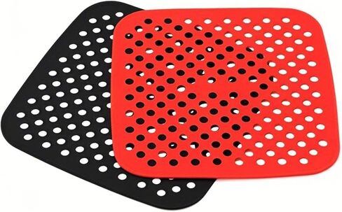 Silicone Air Fryer Liners, 2 Pack 8.5 Inch Reusable Silicone Mat, Non-Stick Heat Resistant Air Fryer Accessories, Black + Red in Kuwait