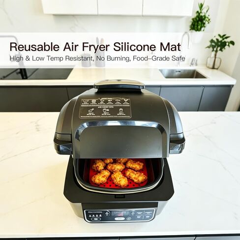 Silicone Air Fryer Liners, 2 Pack 8.5 Inch Reusable Silicone Mat, Non-Stick Heat Resistant Air Fryer Accessories, Black + Red in Kuwait