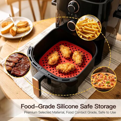 Silicone Air Fryer Liners, 2 Pack 8.5 Inch Reusable Silicone Mat, Non-Stick Heat Resistant Air Fryer Accessories, Black + Red in Kuwait