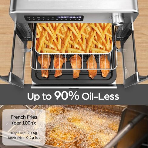 OSTBA French Door Air Fryer Toaster Oven Combo, 10-in-1 Air Fryer Oven 24 QT Countertop Oven, Convection Heating with 30% Faster Cooking 90% Less Oil, With Recipe Book & 7 Accessories, Stainless Steel in Kuwait