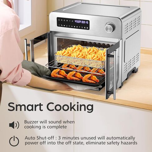OSTBA French Door Air Fryer Toaster Oven Combo, 10-in-1 Air Fryer Oven 24 QT Countertop Oven, Convection Heating with 30% Faster Cooking 90% Less Oil, With Recipe Book & 7 Accessories, Stainless Steel in Kuwait