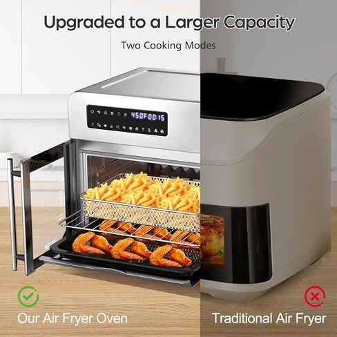 OSTBA French Door Air Fryer Toaster Oven Combo, 10-in-1 Air Fryer Oven 24 QT Countertop Oven, Convection Heating with 30% Faster Cooking 90% Less Oil, With Recipe Book & 7 Accessories, Stainless Steel in Kuwait