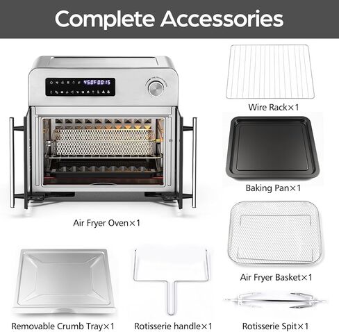 OSTBA French Door Air Fryer Toaster Oven Combo, 10-in-1 Air Fryer Oven 24 QT Countertop Oven, Convection Heating with 30% Faster Cooking 90% Less Oil, With Recipe Book & 7 Accessories, Stainless Steel in Kuwait