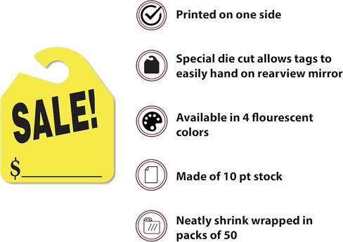 EZ Line Car Mirror Hang Tags Huge Fluorescent Sale Price Tags (Red) in Saudi Arabia