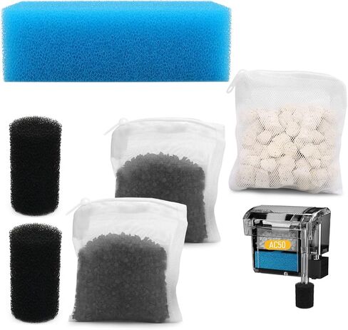 Big Peng AC50 Aquarium Filter Media Maintenance Kit Compatible with Aquaclear Fluval AC50 Power Filters, Includes 1 Blue Foam, 2 Activated Carbon, 1 BioMax Pellets, 2 Intake Strainer Sponge in Kuwait