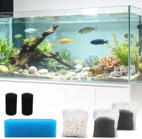 Big Peng AC50 Aquarium Filter Media Maintenance Kit Compatible with Aquaclear Fluval AC50 Power Filters, Includes 1 Blue Foam, 2 Activated Carbon, 1 BioMax Pellets, 2 Intake Strainer Sponge in Kuwait