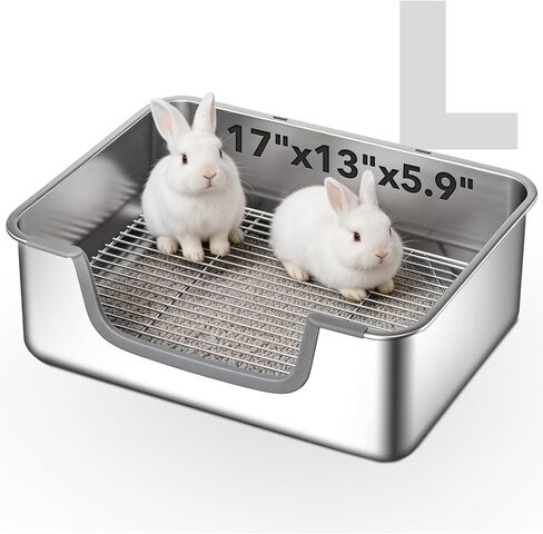 Large Rabbit Litter Box Stainless Steel Bunny Litter Box Sifting, Non-Chewable, Easy to Clean & Odor Control 17.2 x 13.4 x 5.9 inch in Kuwait