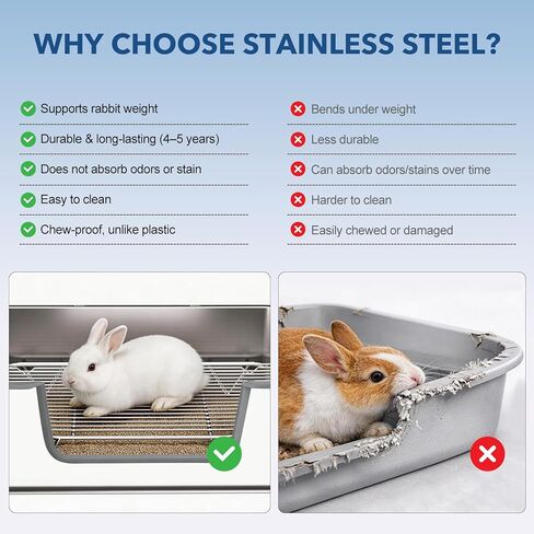 Large Rabbit Litter Box Stainless Steel Bunny Litter Box Sifting, Non-Chewable, Easy to Clean & Odor Control 17.2 x 13.4 x 5.9 inch in Kuwait