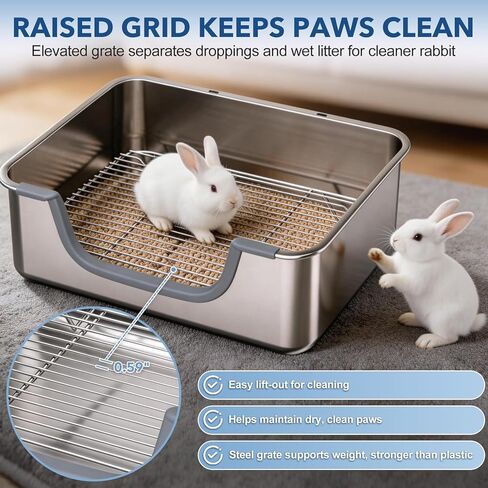 Large Rabbit Litter Box Stainless Steel Bunny Litter Box Sifting, Non-Chewable, Easy to Clean & Odor Control 17.2 x 13.4 x 5.9 inch in Kuwait