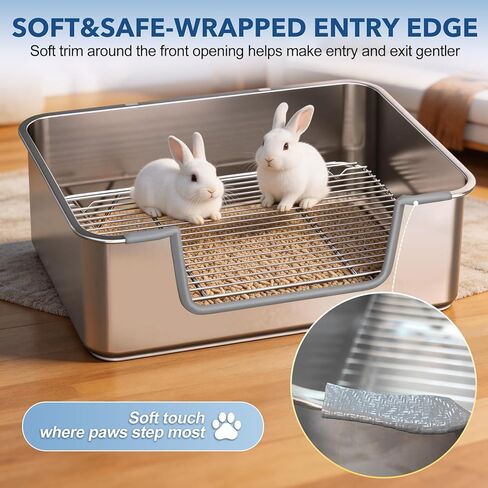 Large Rabbit Litter Box Stainless Steel Bunny Litter Box Sifting, Non-Chewable, Easy to Clean & Odor Control 17.2 x 13.4 x 5.9 inch in Kuwait