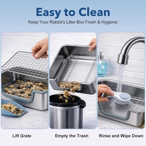 Large Rabbit Litter Box Stainless Steel Bunny Litter Box Sifting, Non-Chewable, Easy to Clean & Odor Control 17.2 x 13.4 x 5.9 inch in Kuwait