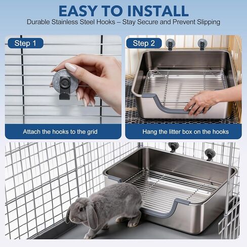 Large Rabbit Litter Box Stainless Steel Bunny Litter Box Sifting, Non-Chewable, Easy to Clean & Odor Control 17.2 x 13.4 x 5.9 inch in Kuwait