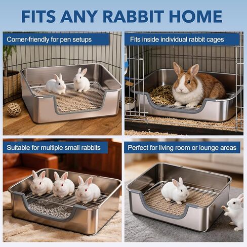 Large Rabbit Litter Box Stainless Steel Bunny Litter Box Sifting, Non-Chewable, Easy to Clean & Odor Control 17.2 x 13.4 x 5.9 inch in Kuwait