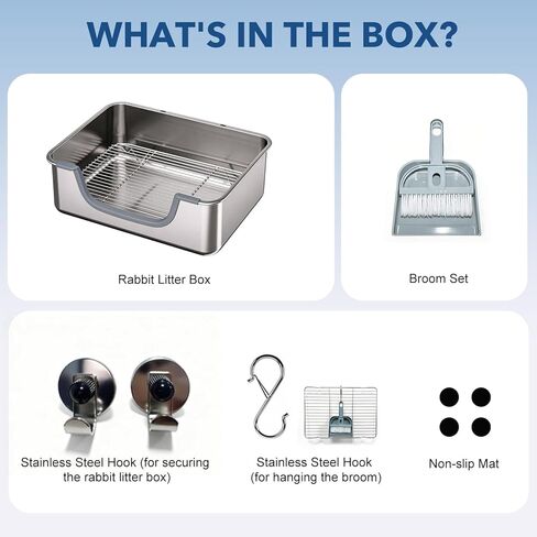 Large Rabbit Litter Box Stainless Steel Bunny Litter Box Sifting, Non-Chewable, Easy to Clean & Odor Control 17.2 x 13.4 x 5.9 inch in Kuwait