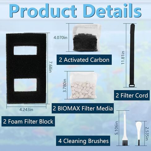 Aquarium Filter Media Set for Fluval SPEC, EVO, Betta and Flex Desktop Aquarium Series, Includes 2 Biomax Filter Media, 2 Carbon Filter Refills, 2 Foam Filter, 2 Filter Cord and 4 Cleaning Brushes in Kuwait