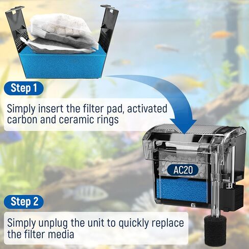Big Peng AC20 Aquarium Filter Media Maintenance Kit Compatible with Aquaclear Fluval AC20 Power Filters, Includes 1 Blue Foam, 2 Activated Carbon, 1 BioMax Pellets, 2 Intake Strainer Sponge in Kuwait