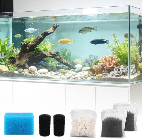 Big Peng AC20 Aquarium Filter Media Maintenance Kit Compatible with Aquaclear Fluval AC20 Power Filters, Includes 1 Blue Foam, 2 Activated Carbon, 1 BioMax Pellets, 2 Intake Strainer Sponge in Kuwait