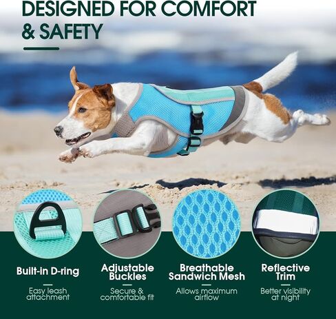 Kuoser Dog Cooling Vest for Summer, Lightweight Dog Cooling Harness Shirt with Breathable Mesh, Reflective Cooler Jacket Pet Cool Vest for Small Medium Large Dogs, Hot Weather, Beach, Hiking, Walking in Kuwait