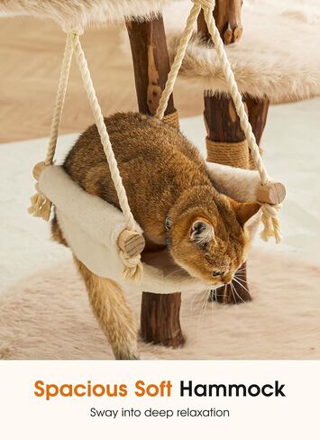 Letkind Modern Cat Tree Tower for Large Indoor Cats, Perches-Natural Solid Wood Cat Tower with Sisal Scratching Post, Perches, Hammock & PlayBalls, Aesthetic Boho Cat Furniture in Kuwait