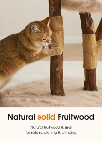 Letkind Modern Cat Tree Tower for Large Indoor Cats, Perches-Natural Solid Wood Cat Tower with Sisal Scratching Post, Perches, Hammock & PlayBalls, Aesthetic Boho Cat Furniture in Kuwait