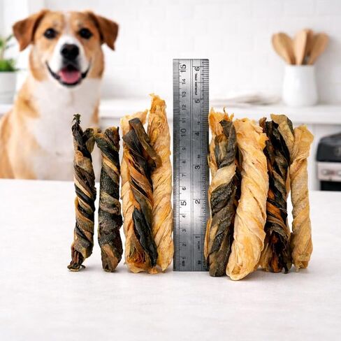 TAIL & TONIC Salmon Skin Dog Treats - Single Ingredient Dog Treats, Air-Dried Chewy Fish Skins for Dogs, High Protein, Omega-3 Rich Dental Chews, Twist in Kuwait