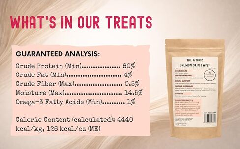 TAIL & TONIC Salmon Skin Dog Treats - Single Ingredient Dog Treats, Air-Dried Chewy Fish Skins for Dogs, High Protein, Omega-3 Rich Dental Chews, Twist in Kuwait