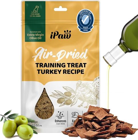iPaw Air-Dried Turkey Dog Treats, Extra Virgin Olive Oil Added, Made with Turkey Meat, Chicken Heart and Duck Liver, High Protein, Soft Treats for All Age Dogs, Freeze-Dried Alternative (3.5oz/Pack) in Kuwait