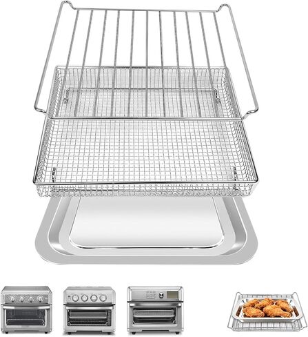3PCS Air Fryer Tray Replacement Parts(Basket/Pan/Rack) Compatible with Cuisinart TOA-60 TOA-65 TOA-70 Air Fryer Toaster Oven, Stainless Steel Oven Air Fryer Accessories in Kuwait