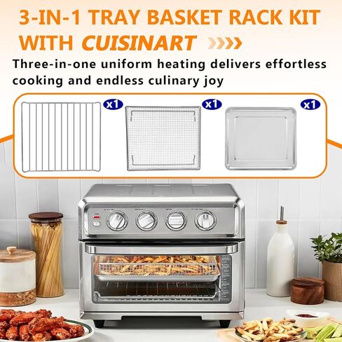 3PCS Air Fryer Tray Replacement Parts(Basket/Pan/Rack) Compatible with Cuisinart TOA-60 TOA-65 TOA-70 Air Fryer Toaster Oven, Stainless Steel Oven Air Fryer Accessories in Kuwait
