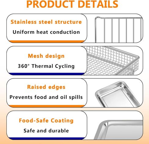 3PCS Air Fryer Tray Replacement Parts(Basket/Pan/Rack) Compatible with Cuisinart TOA-60 TOA-65 TOA-70 Air Fryer Toaster Oven, Stainless Steel Oven Air Fryer Accessories in Kuwait