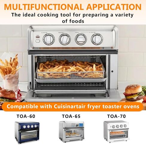 3PCS Air Fryer Tray Replacement Parts(Basket/Pan/Rack) Compatible with Cuisinart TOA-60 TOA-65 TOA-70 Air Fryer Toaster Oven, Stainless Steel Oven Air Fryer Accessories in Kuwait