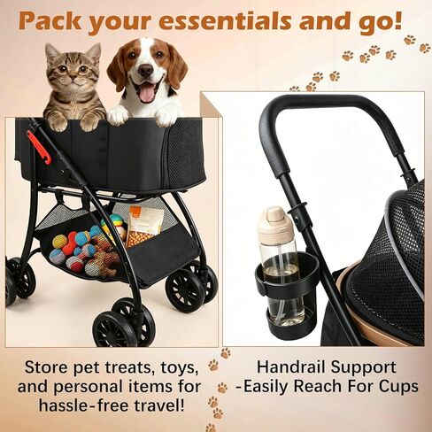 Pet Stroller for Small Medium Dogs & Cats – 3-in-1 Detachable Carrier, Zipperless Entry, Lightweight Folding Travel Stroller with Storage Basket, Cup Holder, Gray in Kuwait