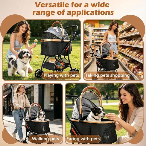 Pet Stroller for Small Medium Dogs & Cats – 3-in-1 Detachable Carrier, Zipperless Entry, Lightweight Folding Travel Stroller with Storage Basket, Cup Holder, Gray in Kuwait
