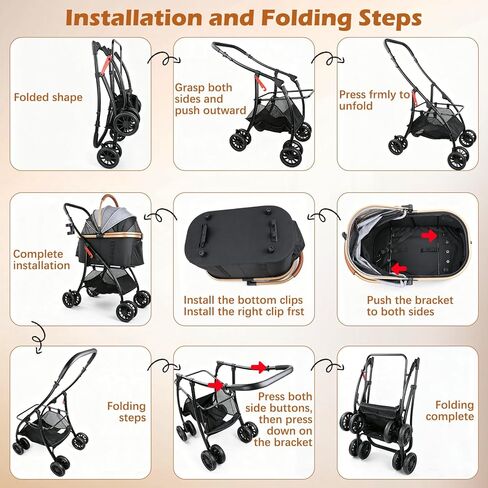 Pet Stroller for Small Medium Dogs & Cats – 3-in-1 Detachable Carrier, Zipperless Entry, Lightweight Folding Travel Stroller with Storage Basket, Cup Holder, Gray in Kuwait