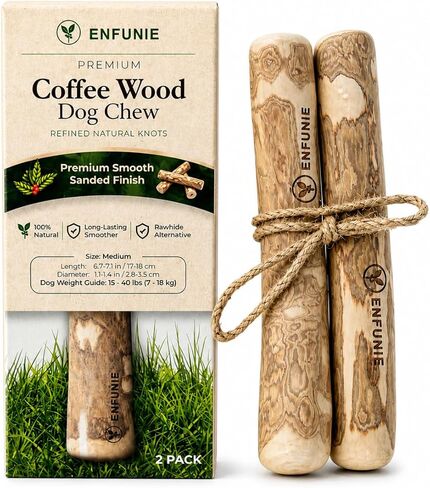 Coffee Wood Dog Chew Sticks for Medium Dogs (15–35 lb), 2 Pack – Most Popular Natural Wood Dog Chew Toy, Smoothly Sanded, Long-Lasting, Dental Support in Kuwait