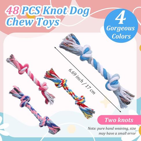 48 Pcs Dog Toys Bulk, 6.7-Inch Dog Rope Toy for Small Medium Dogs, Cotton Puppy Chew Rope for Teething, Tug of War, Dental Health, Interactive Ropes Toys for Dogs, Aggressive Chewers in Kuwait