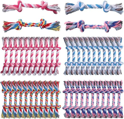 48 Pcs Dog Toys Bulk, 6.7-Inch Dog Rope Toy for Small Medium Dogs, Cotton Puppy Chew Rope for Teething, Tug of War, Dental Health, Interactive Ropes Toys for Dogs, Aggressive Chewers in Kuwait