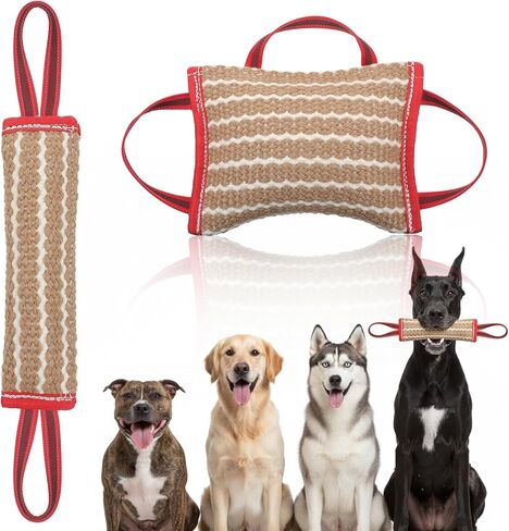 2PCS Dog Pillow Tug Toy Dog Pillow 10"x7" Linen Jute Tug Toy with Handle for Medium to Large Dogs, Pets Interactive Play Training Tug of War Tools in Kuwait