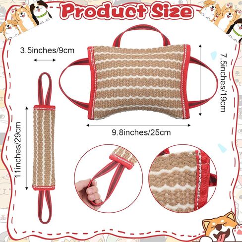 2PCS Dog Pillow Tug Toy Dog Pillow 10"x7" Linen Jute Tug Toy with Handle for Medium to Large Dogs, Pets Interactive Play Training Tug of War Tools in Kuwait