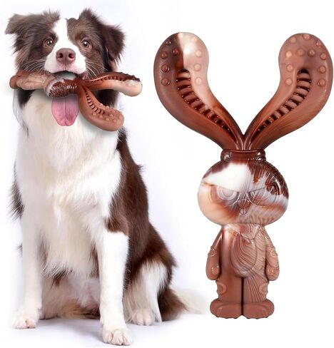 Indestructible Dog Chew Toy for Aggressive Chewers, Tough Nylon Dog Bone for Large and Medium Breeds, Long Lasting Heavy Duty Power Chewer Toy - NOT for Puppies or Small Dogs (Rabbit) in Kuwait