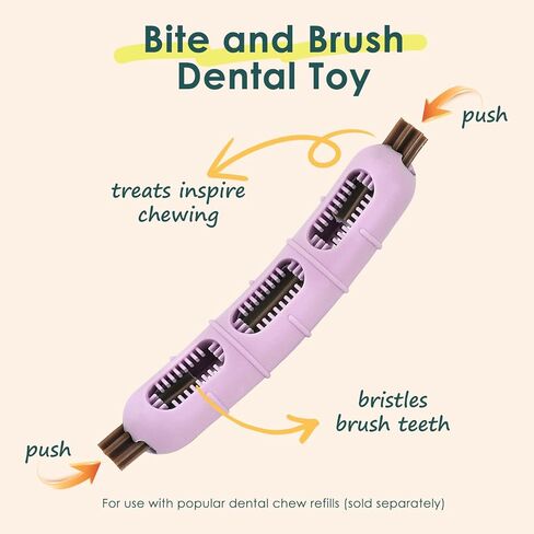 【Version 2.0】Bite and Brush Dog Chew Toy - Puppy Chew Toy with Bristles for Teeth Cleaning, Interactive Dog Toy for Puppy Teething, Compatible with Most Popular Dog Dental Chews &Treats-Pink in Kuwait