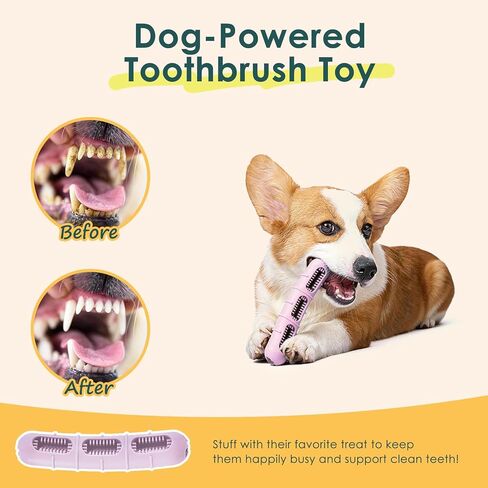 【Version 2.0】Bite and Brush Dog Chew Toy - Puppy Chew Toy with Bristles for Teeth Cleaning, Interactive Dog Toy for Puppy Teething, Compatible with Most Popular Dog Dental Chews &Treats-Pink in Kuwait