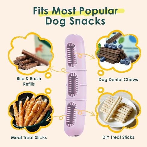 【Version 2.0】Bite and Brush Dog Chew Toy - Puppy Chew Toy with Bristles for Teeth Cleaning, Interactive Dog Toy for Puppy Teething, Compatible with Most Popular Dog Dental Chews &Treats-Pink in Kuwait