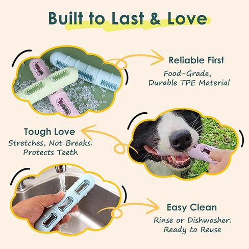 【Version 2.0】Bite and Brush Dog Chew Toy - Puppy Chew Toy with Bristles for Teeth Cleaning, Interactive Dog Toy for Puppy Teething, Compatible with Most Popular Dog Dental Chews &Treats-Pink in Kuwait