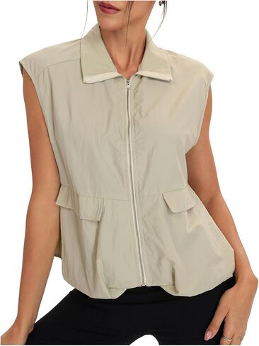Verdusa Women's Cropped Cargo Vest Zip Up Streetwear Sleeveless Lightweight Jacket with Pockets in Saudi Arabia